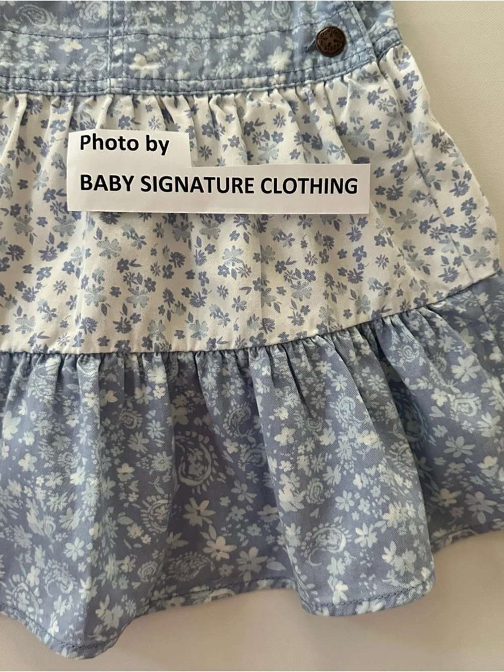 OshKosh B'gosh 5T Toddler Girl Light Blue & White Floral Denim Overall Dress